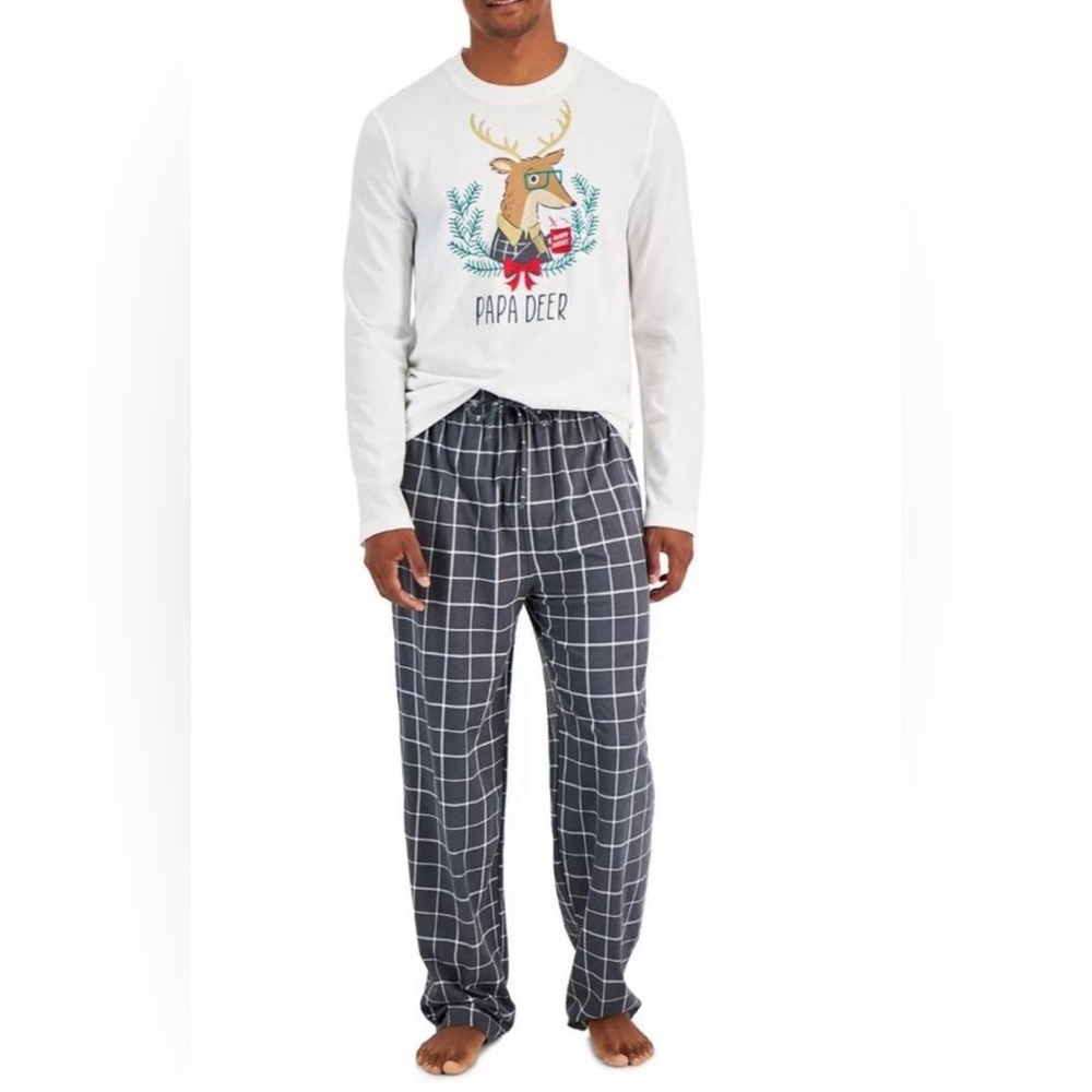 FAMILY PAJAMAS Men's Papa Deer Mix It Family Pajama Set Grey Plaid S